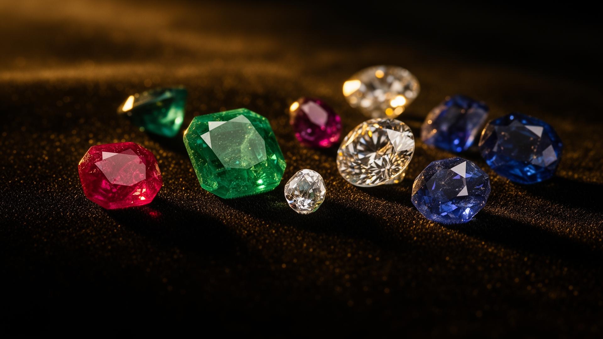 Curated loose gemstones on velvet